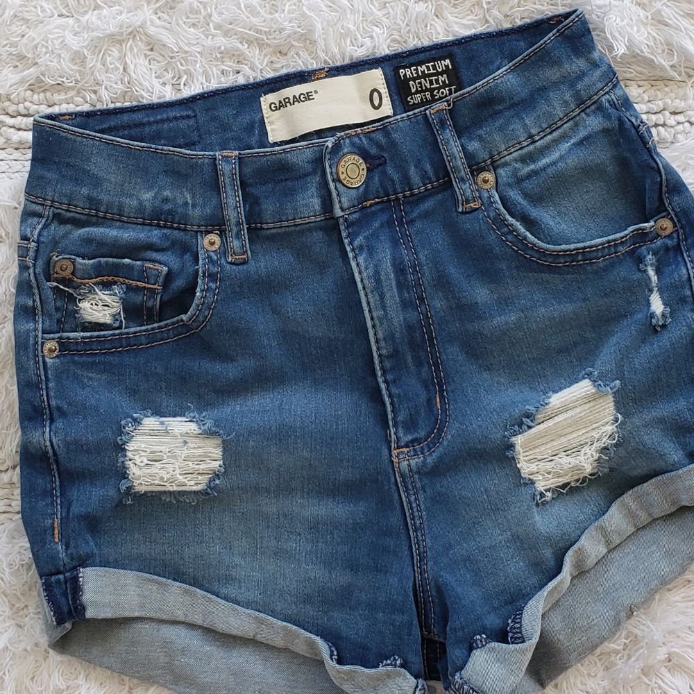 Garage Retro High Waist Shorts with Distressing